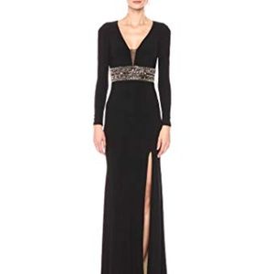 Xscape black long sleeve dress with beaded waist